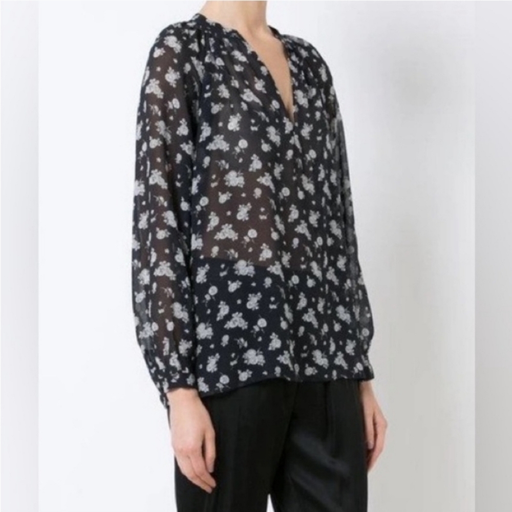 Vince Calico Floral Print Silk Blouse Size Large
